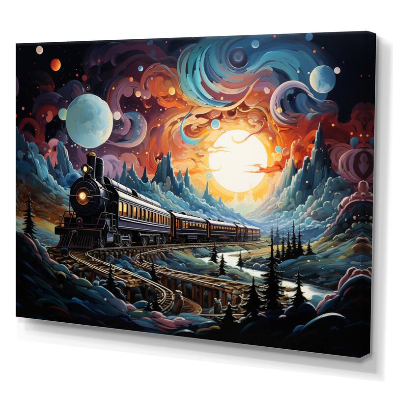 Designart "Cosmic Rails An Abstract Train I" Transportation Canvas Wall